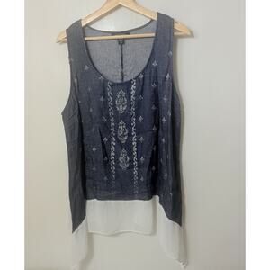 Karen Kane Linen Top Womens 1X Blue Asymmetric Tank Chambray Boho Tunic